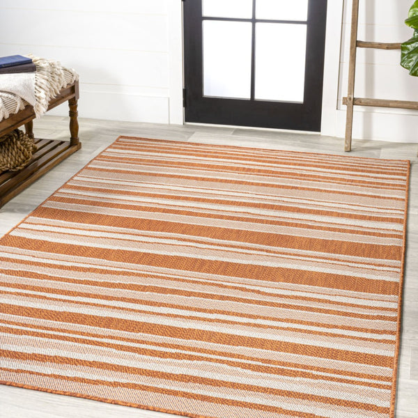 HomeRoots 5' Orange and Cream Striped Area Rug - Versatile Indoor/Outdoor Decor for Any Space, Durable Design 702904