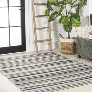 HomeRoots 8' Indoor Outdoor Area Rug - Stylish Cream & Dark Gray Stripes for Living Spaces, Patios & More! 702908