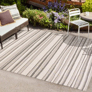 HomeRoots 8' Indoor Outdoor Area Rug - Stylish Cream & Dark Gray Stripes for Living Spaces, Patios & More! 702908