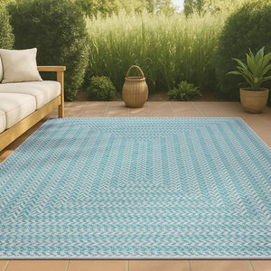 HomeRoots 5' Aqua & Light Gray Striped Area Rug - Stylish, Durable, Indoor/Outdoor Design for Versatile Use! 702910
