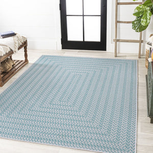 HomeRoots 5' Aqua & Light Gray Striped Area Rug - Stylish, Durable, Indoor/Outdoor Design for Versatile Use! 702910