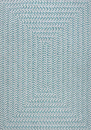 HomeRoots 5' Aqua & Light Gray Striped Area Rug - Stylish, Durable, Indoor/Outdoor Design for Versatile Use! 702910