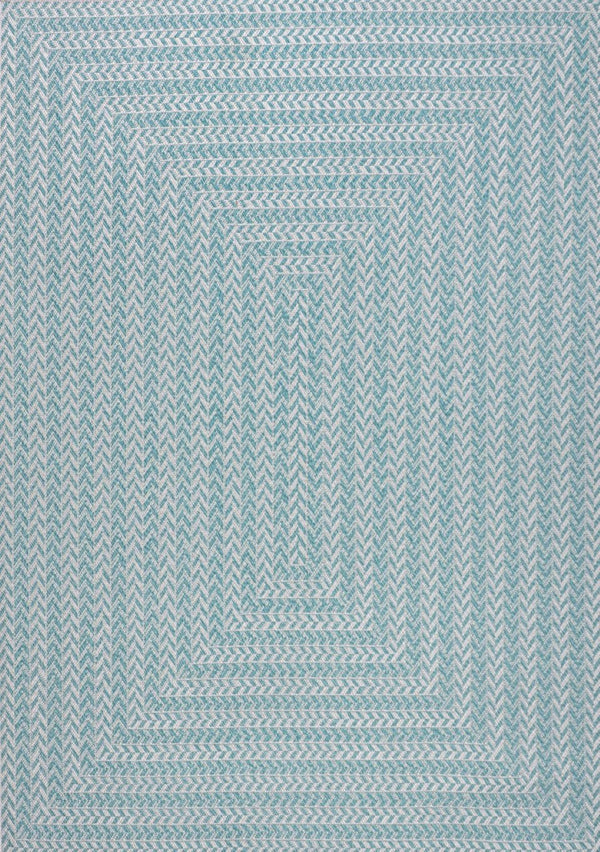 HomeRoots 5' Aqua & Light Gray Striped Area Rug - Stylish, Durable, Indoor/Outdoor Design for Versatile Use! 702910
