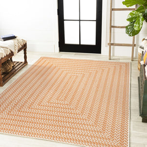 HomeRoots 8' X 10' Vibrant Orange & Cream Striped Area Rug - Stylish Indoor/Outdoor Accent for Any Space 702917