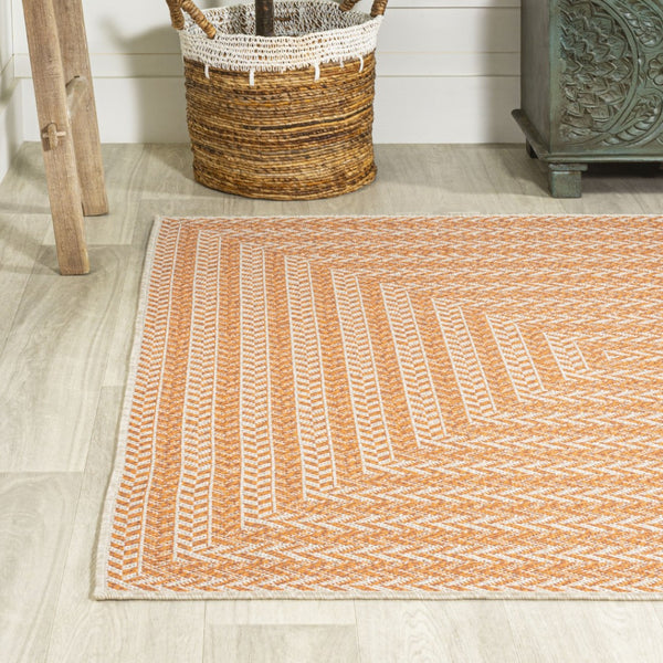 HomeRoots 8' X 10' Vibrant Orange & Cream Striped Area Rug - Stylish Indoor/Outdoor Accent for Any Space 702917