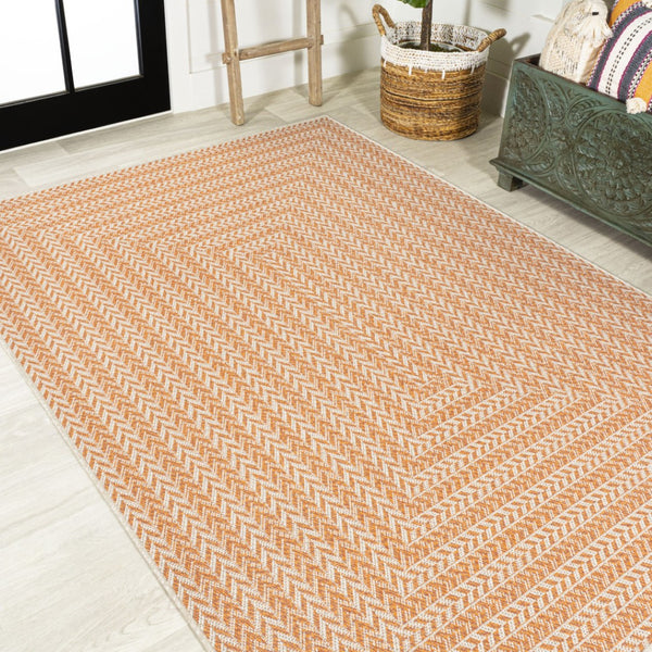 HomeRoots 8' X 10' Vibrant Orange & Cream Striped Area Rug - Stylish Indoor/Outdoor Accent for Any Space 702917