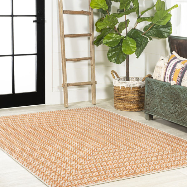 HomeRoots 8' X 10' Vibrant Orange & Cream Striped Area Rug - Stylish Indoor/Outdoor Accent for Any Space 702917