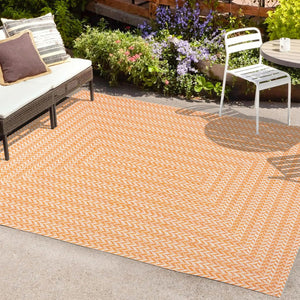 HomeRoots 8' X 10' Vibrant Orange & Cream Striped Area Rug - Stylish Indoor/Outdoor Accent for Any Space 702917