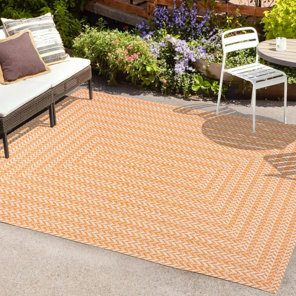 HomeRoots 8' X 10' Vibrant Orange & Cream Striped Area Rug - Stylish Indoor/Outdoor Accent for Any Space 702917