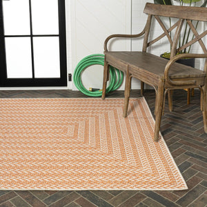 HomeRoots 8' X 10' Vibrant Orange & Cream Striped Area Rug - Stylish Indoor/Outdoor Accent for Any Space 702917