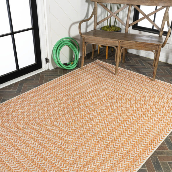 HomeRoots 8' X 10' Vibrant Orange & Cream Striped Area Rug - Stylish Indoor/Outdoor Accent for Any Space 702917