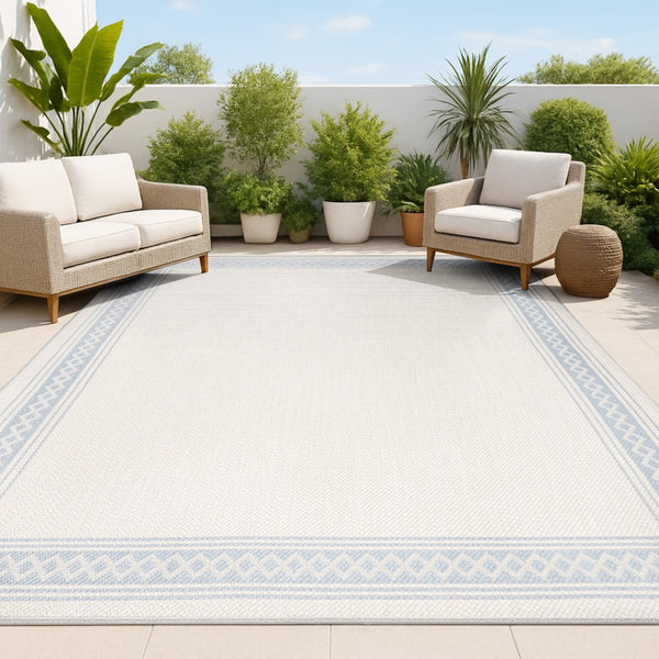 HomeRoots 8' X 10' Cream and Blue Indoor/Outdoor Area Rug - Stylish, Durable, and Versatile for Any Space! 702920