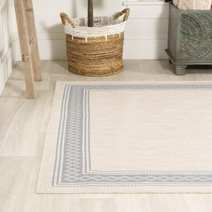 HomeRoots 8' X 10' Cream and Blue Indoor/Outdoor Area Rug - Stylish, Durable, and Versatile for Any Space! 702920