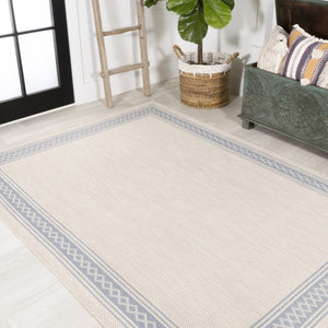 HomeRoots 8' X 10' Cream and Blue Indoor/Outdoor Area Rug - Stylish, Durable, and Versatile for Any Space! 702920