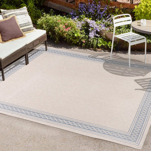 HomeRoots 8' X 10' Cream and Blue Indoor/Outdoor Area Rug - Stylish, Durable, and Versatile for Any Space! 702920