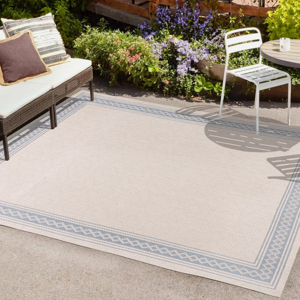HomeRoots 8' X 10' Cream and Blue Indoor/Outdoor Area Rug - Stylish, Durable, and Versatile for Any Space! 702920