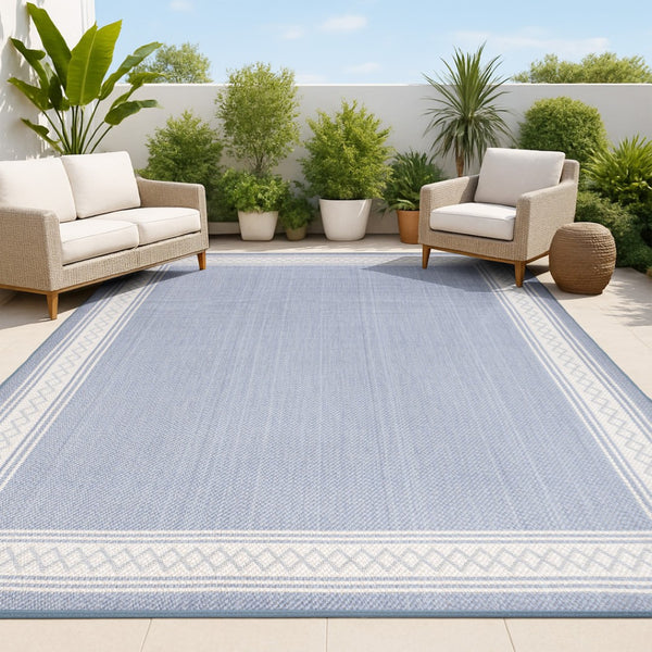 HomeRoots 8' X 10' Blue And Cream Rectangular Area Rug – Stylish, Durable, Low Maintenance for Indoor & Outdoor Use 702926
