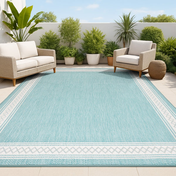 HomeRoots 5' Aqua & Light Gray Indoor/Outdoor Area Rug - Durable, Versatile, Weather-Resistant Design for All Spaces 702928