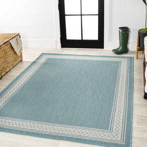HomeRoots 5' Aqua & Light Gray Indoor/Outdoor Area Rug - Durable, Versatile, Weather-Resistant Design for All Spaces 702928