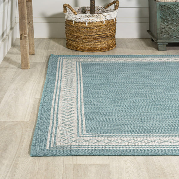 HomeRoots 5' Aqua & Light Gray Indoor/Outdoor Area Rug - Durable, Versatile, Weather-Resistant Design for All Spaces 702928