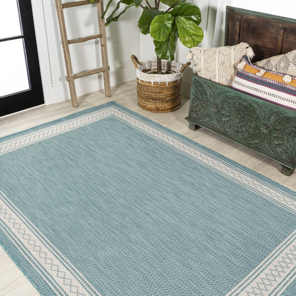 HomeRoots 5' Aqua & Light Gray Indoor/Outdoor Area Rug - Durable, Versatile, Weather-Resistant Design for All Spaces 702928