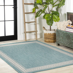 HomeRoots 5' Aqua & Light Gray Indoor/Outdoor Area Rug - Durable, Versatile, Weather-Resistant Design for All Spaces 702928