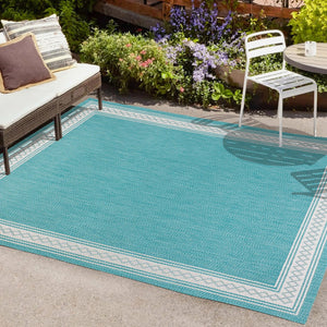 HomeRoots 5' Aqua & Light Gray Indoor/Outdoor Area Rug - Durable, Versatile, Weather-Resistant Design for All Spaces 702928