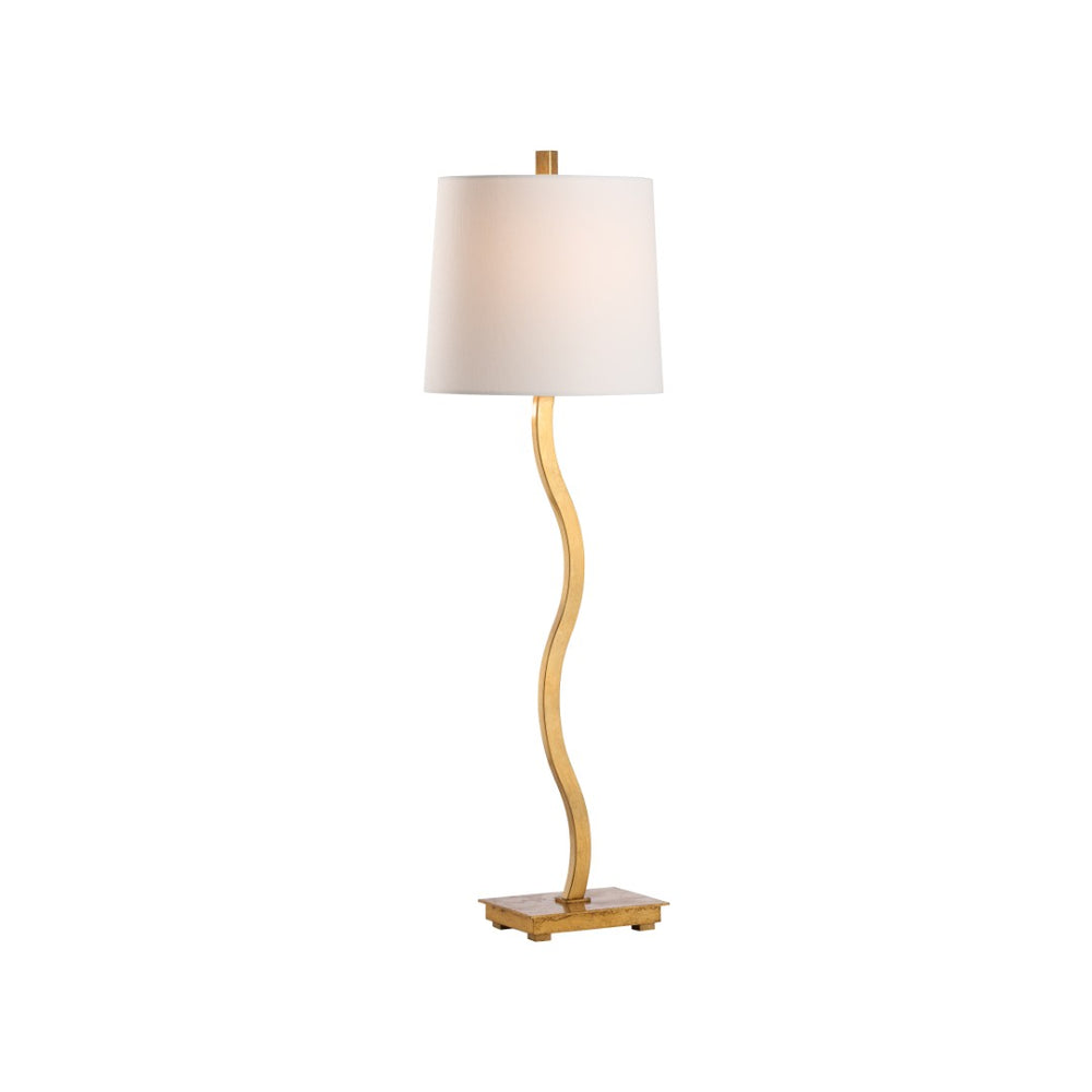 Chelsea House Sway Buffet Lamp By Jamie Merida — Warm Gold Leaf Finish, Slender Curved Silhouette, Soft Glow 70293