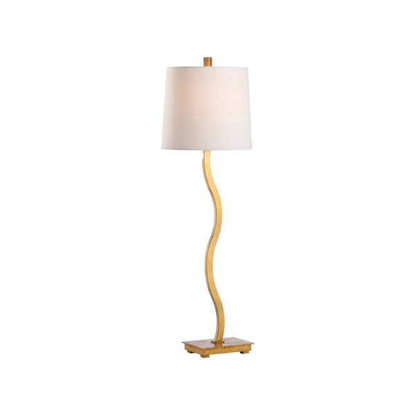 Chelsea House Sway Buffet Lamp By Jamie Merida — Warm Gold Leaf Finish, Slender Curved Silhouette, Soft Glow 70293