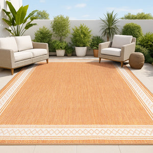 HomeRoots 5' Orange and Cream Indoor Outdoor Area Rug - Durable, Stylish, Low Maintenance for Any Space! 702931