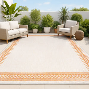 HomeRoots 5' X 8' Cream and Orange Area Rug – Durable, Low-Profile Indoor/Outdoor Accent for Modern Spaces 702934