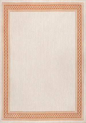 HomeRoots 5' X 8' Cream and Orange Area Rug – Durable, Low-Profile Indoor/Outdoor Accent for Modern Spaces 702934