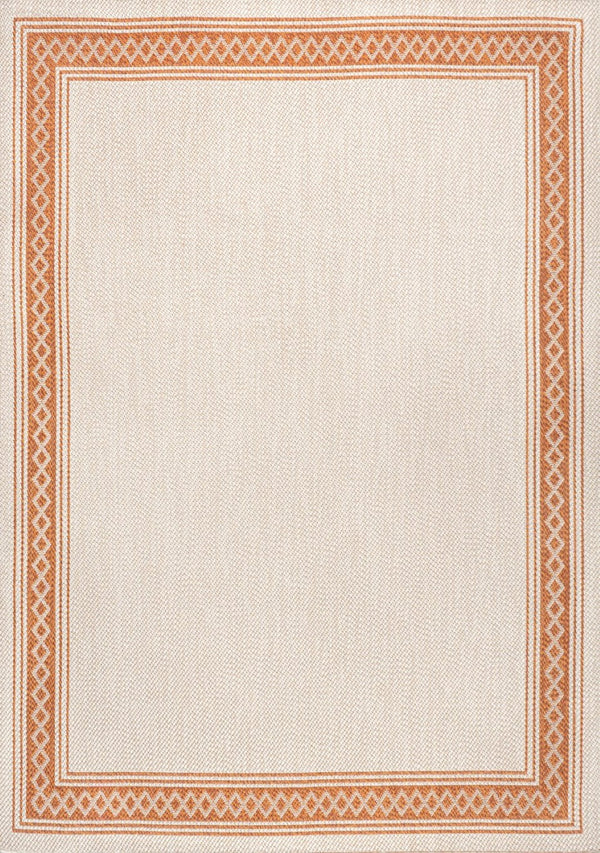HomeRoots 5' X 8' Cream and Orange Area Rug – Durable, Low-Profile Indoor/Outdoor Accent for Modern Spaces 702934