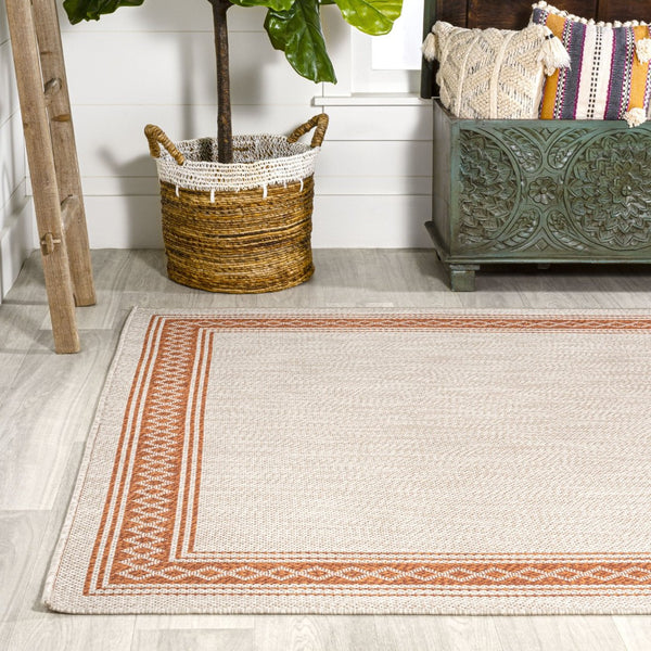 HomeRoots 8' X 10' Cream and Orange Area Rug - Durable, Stylish for Indoor/Outdoor Use, Easy Care & Low Maintenance 702935