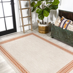 HomeRoots 8' X 10' Cream and Orange Area Rug - Durable, Stylish for Indoor/Outdoor Use, Easy Care & Low Maintenance 702935