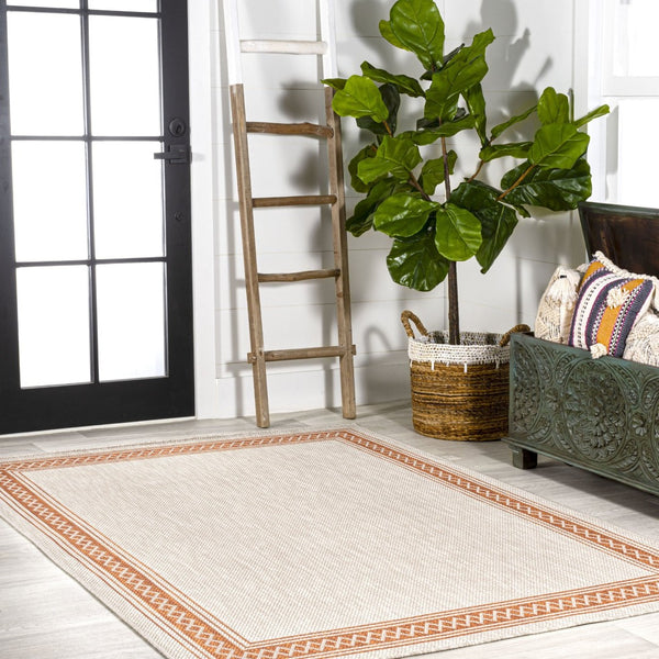 HomeRoots 8' X 10' Cream and Orange Area Rug - Durable, Stylish for Indoor/Outdoor Use, Easy Care & Low Maintenance 702935