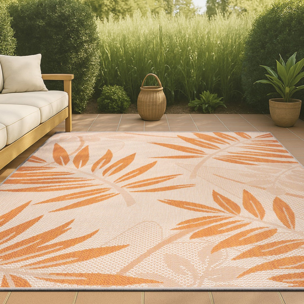 HomeRoots 5' Cream and Orange Floral Area Rug – Versatile Indoor/Outdoor Durable Design for Any Space 702937