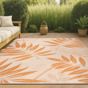 HomeRoots 5' Cream and Orange Floral Area Rug – Versatile Indoor/Outdoor Durable Design for Any Space 702937