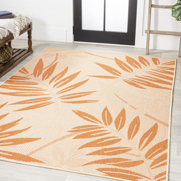 HomeRoots 5' Cream and Orange Floral Area Rug – Versatile Indoor/Outdoor Durable Design for Any Space 702937