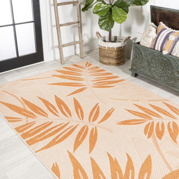HomeRoots 5' Cream and Orange Floral Area Rug – Versatile Indoor/Outdoor Durable Design for Any Space 702937
