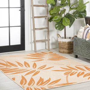 HomeRoots 5' Cream and Orange Floral Area Rug – Versatile Indoor/Outdoor Durable Design for Any Space 702937