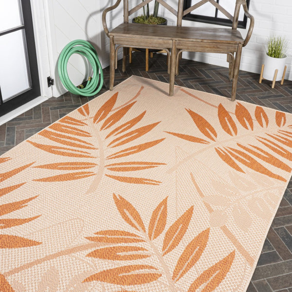 HomeRoots 5' Cream and Orange Floral Area Rug – Versatile Indoor/Outdoor Durable Design for Any Space 702937