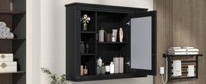 English Elm 35'' Modern Wall Medicine Cabinet with Mirror, Black MDF Storage, Soft-Close Hinges, Towel Rod, Adjustable Shelves N710P197128B