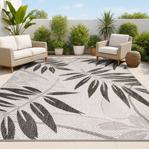 HomeRoots 5' Gray and Black Floral Indoor Outdoor Area Rug – Durable, Stylish, Easy-Care for Any Space 702940