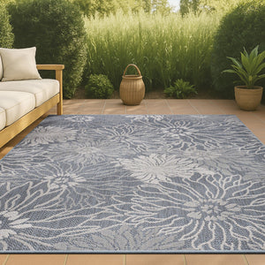 HomeRoots 5' X 8' Navy Blue and Gray Floral Area Rug – Elegant Indoor/Outdoor Design, Durable & Easy Care! 702943