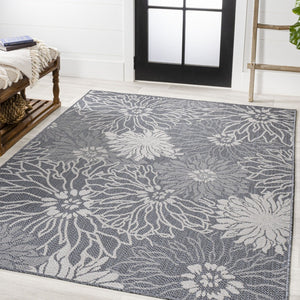 HomeRoots 5' X 8' Navy Blue and Gray Floral Area Rug – Elegant Indoor/Outdoor Design, Durable & Easy Care! 702943