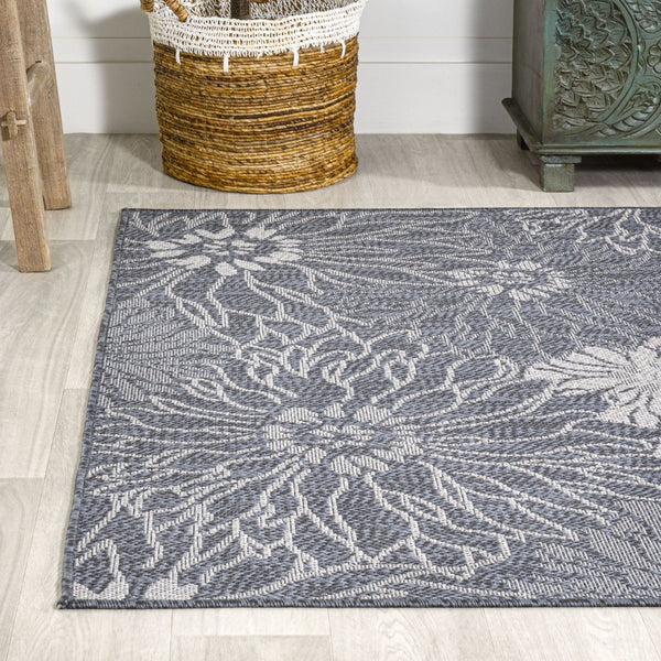 HomeRoots 5' X 8' Navy Blue and Gray Floral Area Rug – Elegant Indoor/Outdoor Design, Durable & Easy Care! 702943
