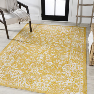 HomeRoots 5' Stylish Yellow and Cream Medallion Area Rug - Durable Indoor Outdoor Floor Covering for Any Space 702947