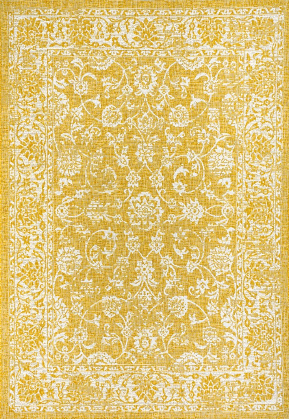 HomeRoots 5' Stylish Yellow and Cream Medallion Area Rug - Durable Indoor Outdoor Floor Covering for Any Space 702947