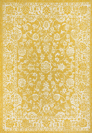 HomeRoots 5' Stylish Yellow and Cream Medallion Area Rug - Durable Indoor Outdoor Floor Covering for Any Space 702947